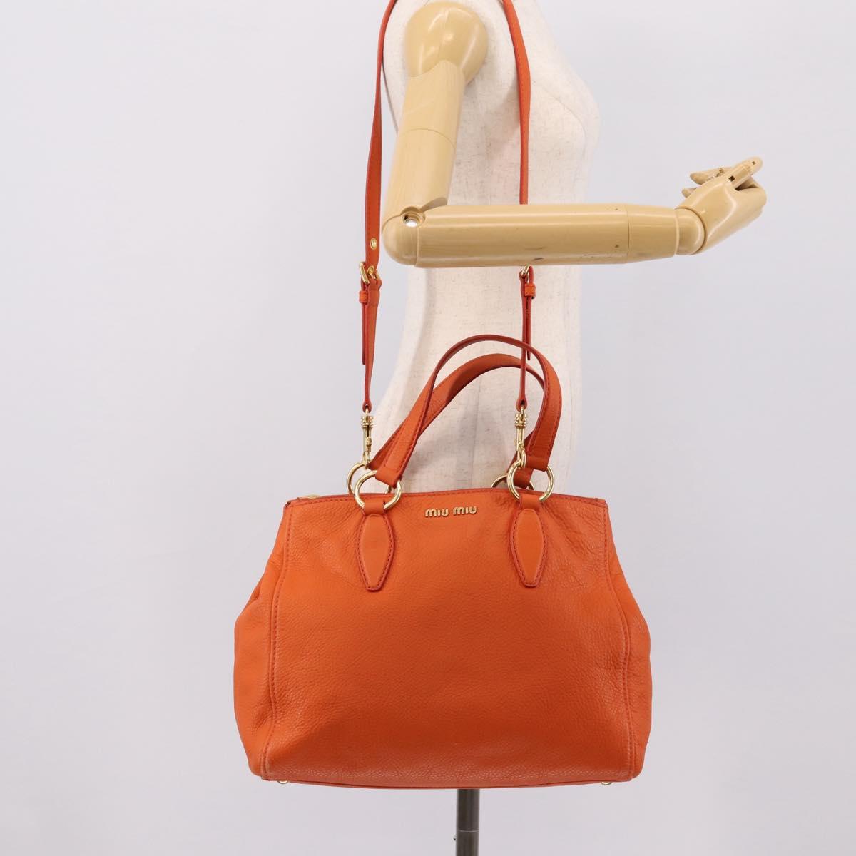 Miu Miu Vitellolux Hand Bag Leather 2way Orange Gold Auth 197285V