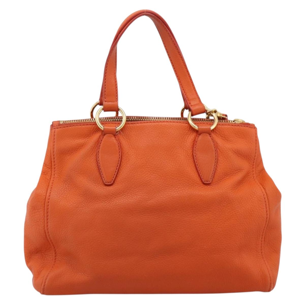 Miu Miu Vitellolux Hand Bag Leather 2way Orange Gold Auth 197285V