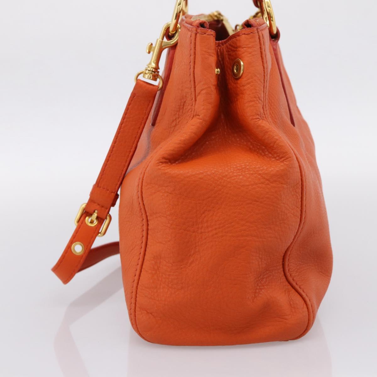 Miu Miu Vitellolux Hand Bag Leather 2way Orange Gold Auth 197285V