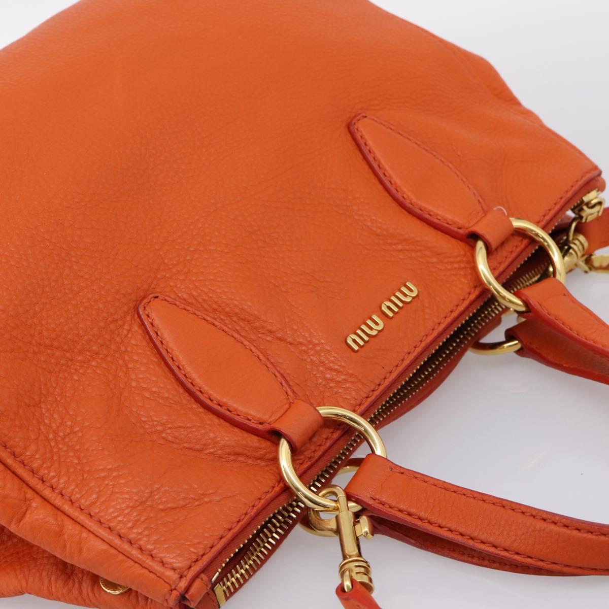 Miu Miu Vitellolux Hand Bag Leather 2way Orange Gold Auth 197285V