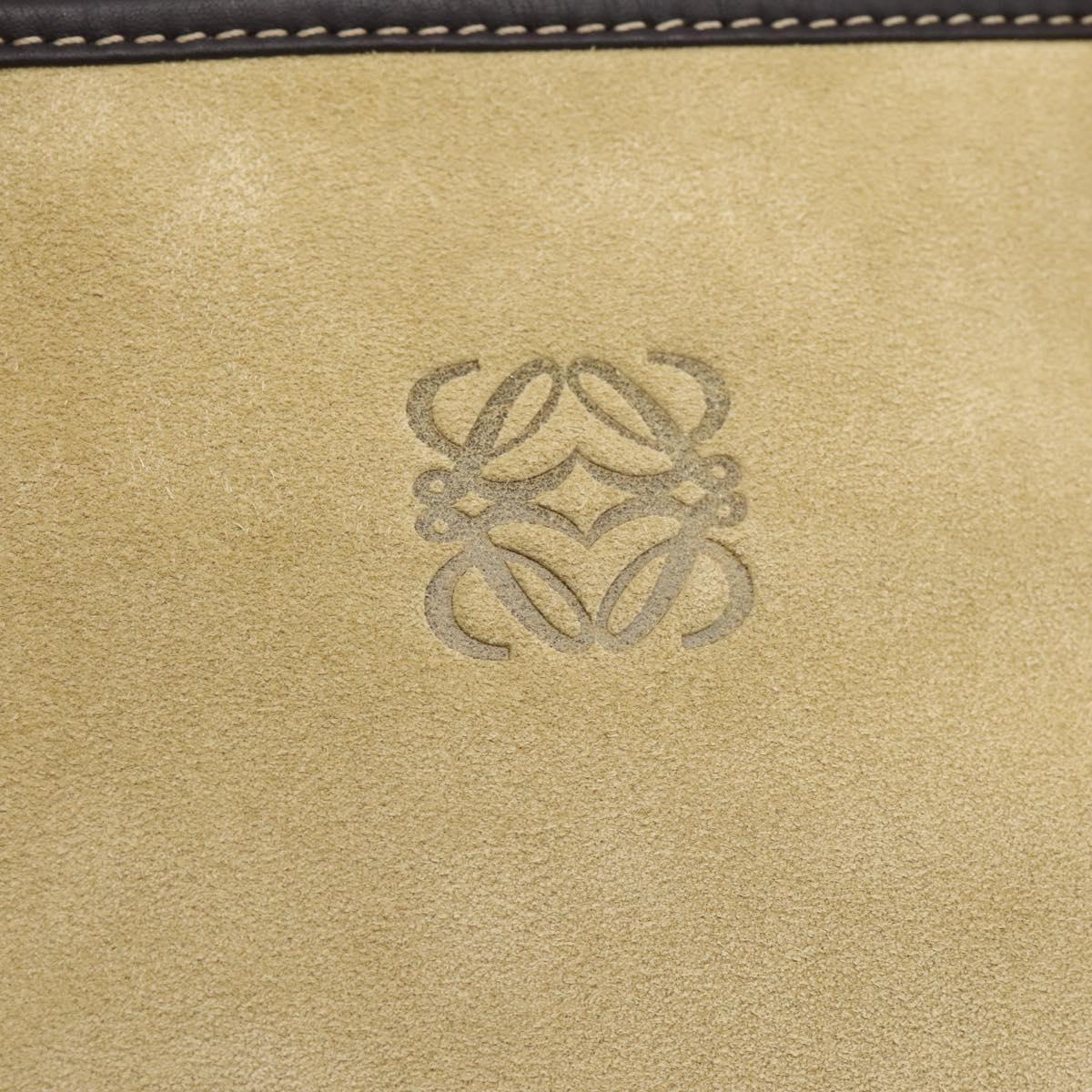 LOEWE Anagram Amazona 36 Hand Bag Suede Leather Beige Gold Auth 197287V