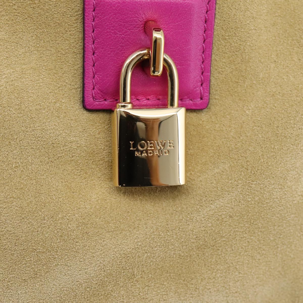 LOEWE Anagram Amazona 36 Hand Bag Suede Leather Beige Gold Auth 197287V