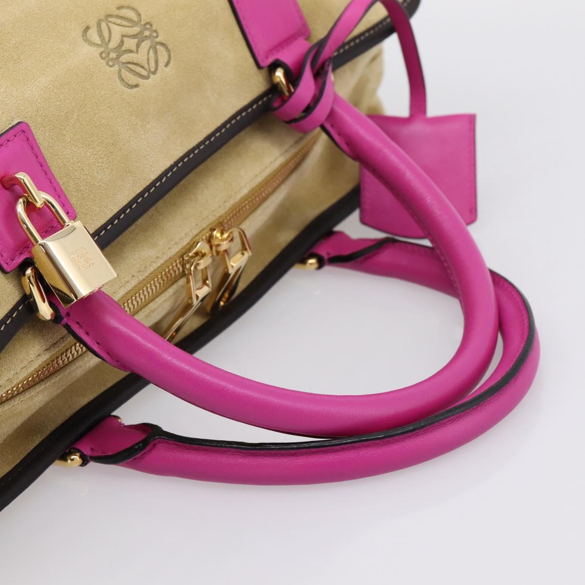 LOEWE Anagram Amazona 36 Hand Bag Suede Leather Beige Gold Auth 197287V