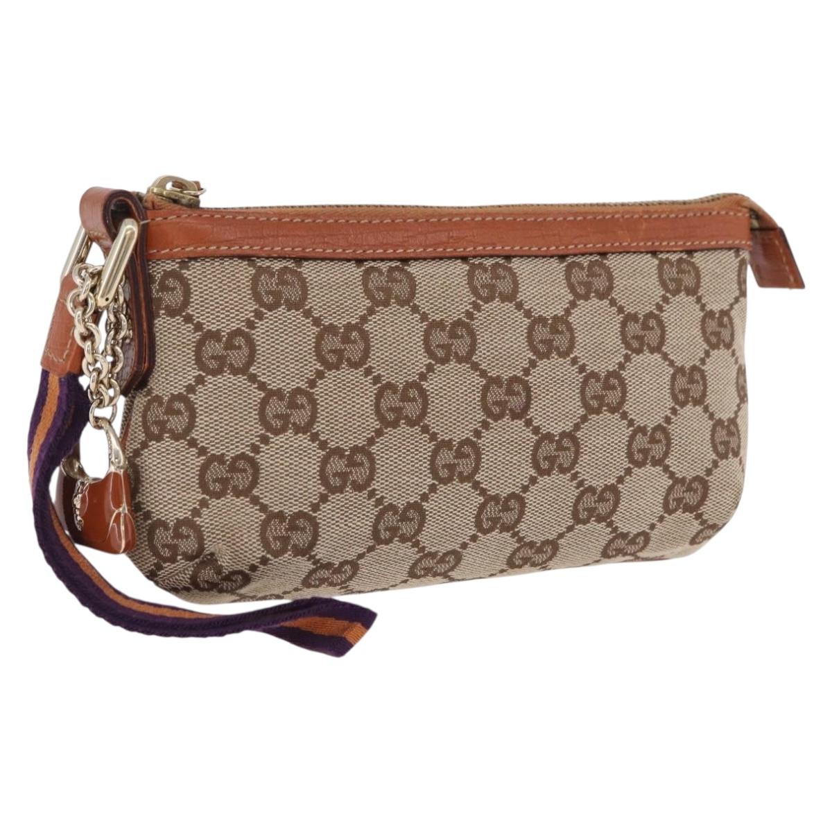 GUCCI GG Canvas Pouch Beige Gold 152507 Auth 197288V