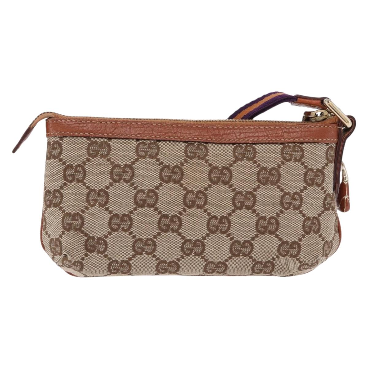 GUCCI GG Canvas Pouch Beige Gold 152507 Auth 197288V