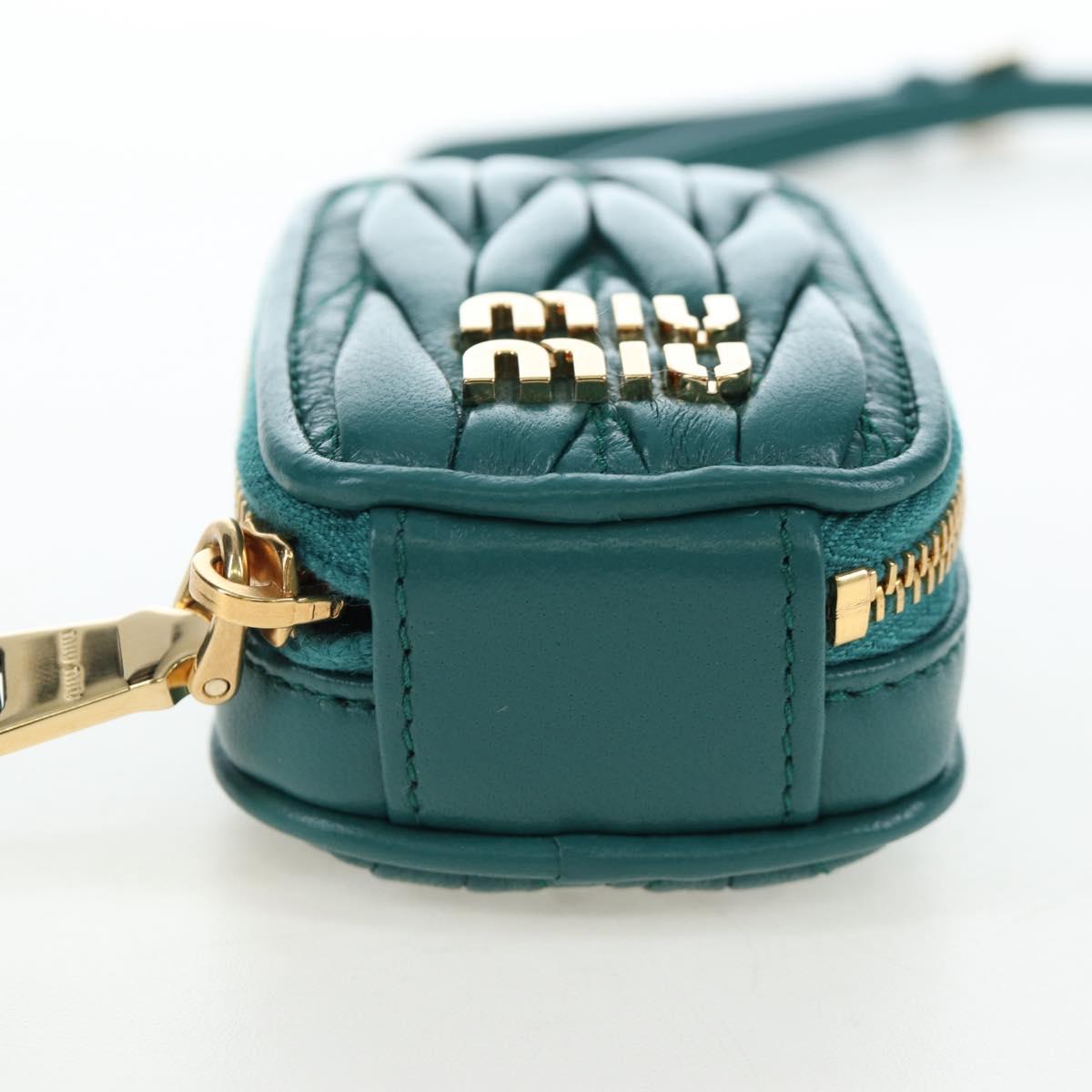 Miu Miu Matelasse Neck Pouch Leather Green Gold Auth 197292M