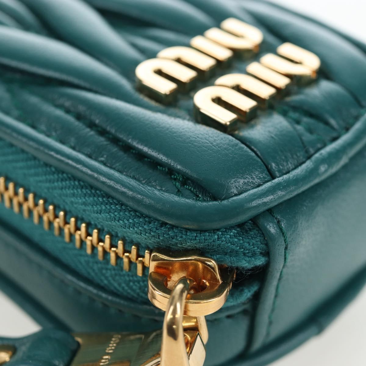 Miu Miu Matelasse Neck Pouch Leather Green Gold Auth 197292M