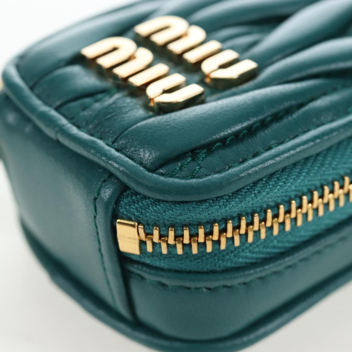 Miu Miu Matelasse Neck Pouch Leather Green Gold Auth 197292M
