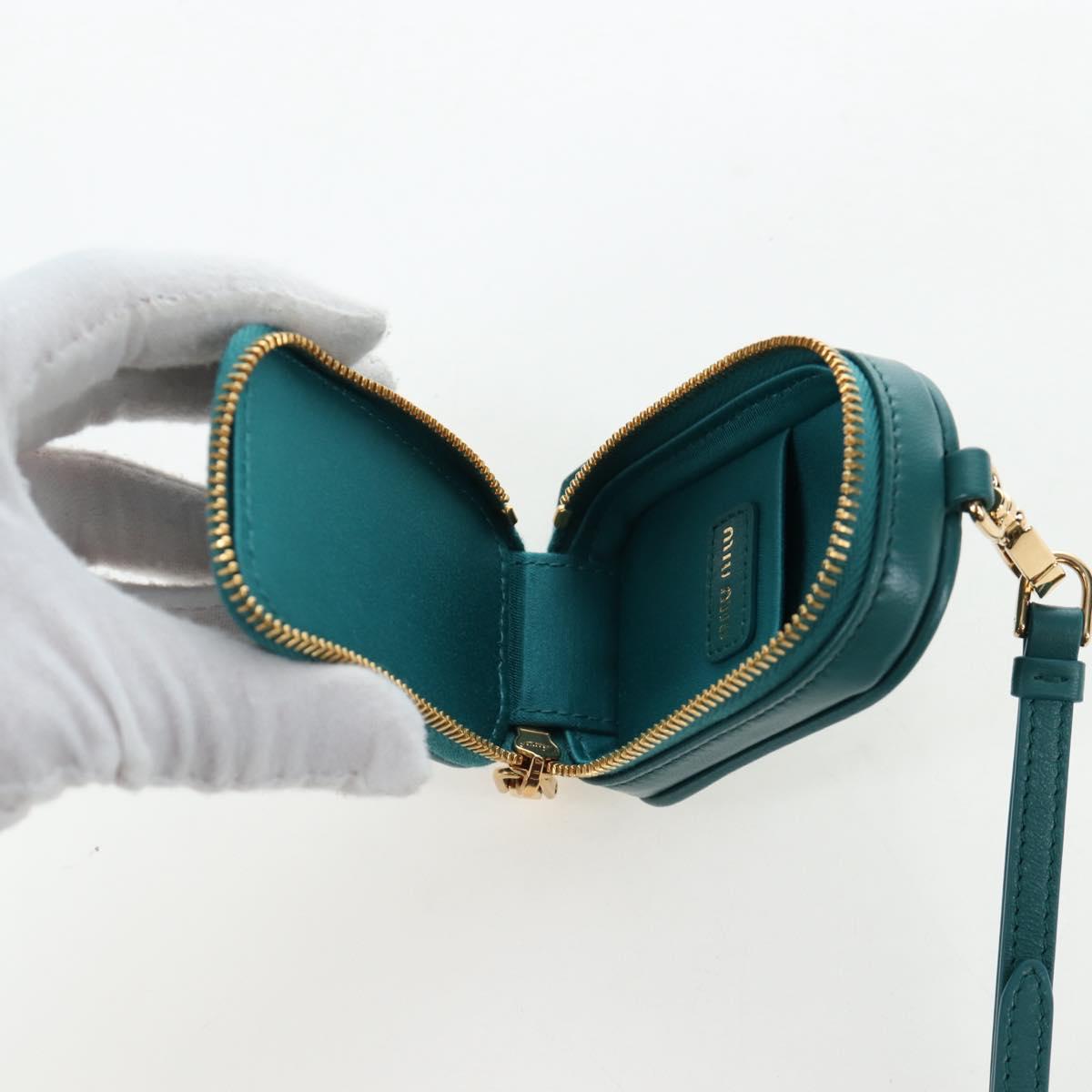Miu Miu Matelasse Neck Pouch Leather Green Gold Auth 197292M