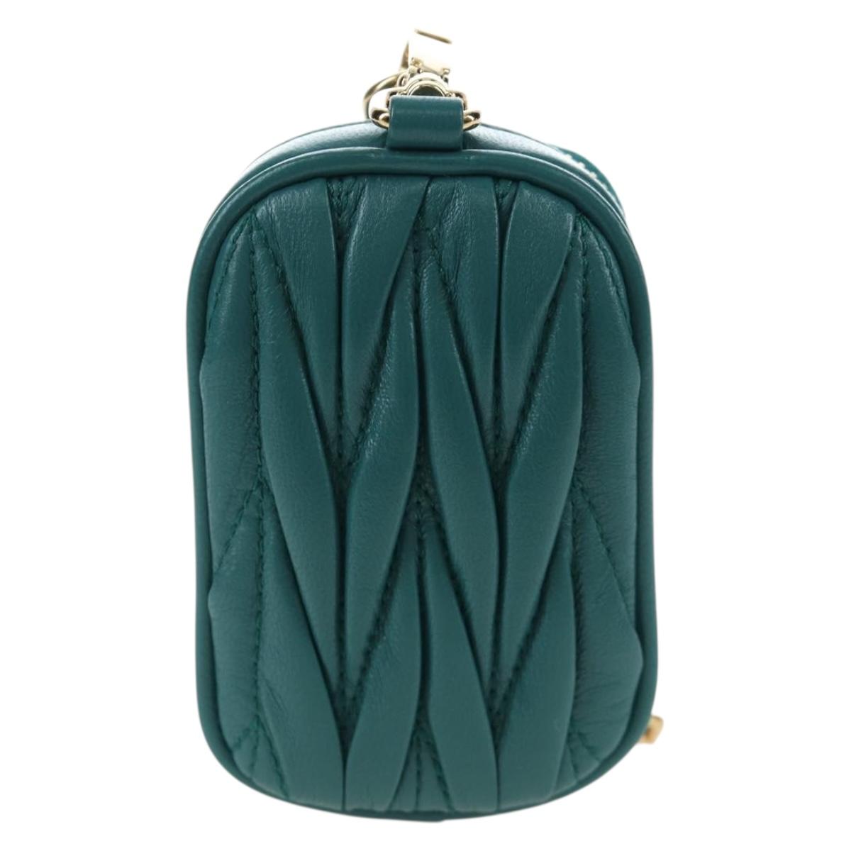 Miu Miu Matelasse Neck Pouch Leather Green Gold Auth 197292M