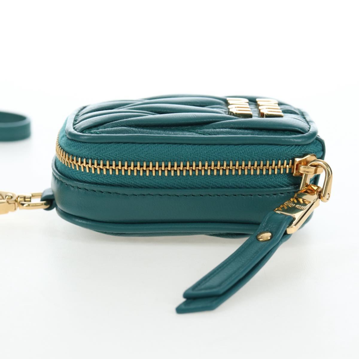 Miu Miu Matelasse Neck Pouch Leather Green Gold Auth 197292M