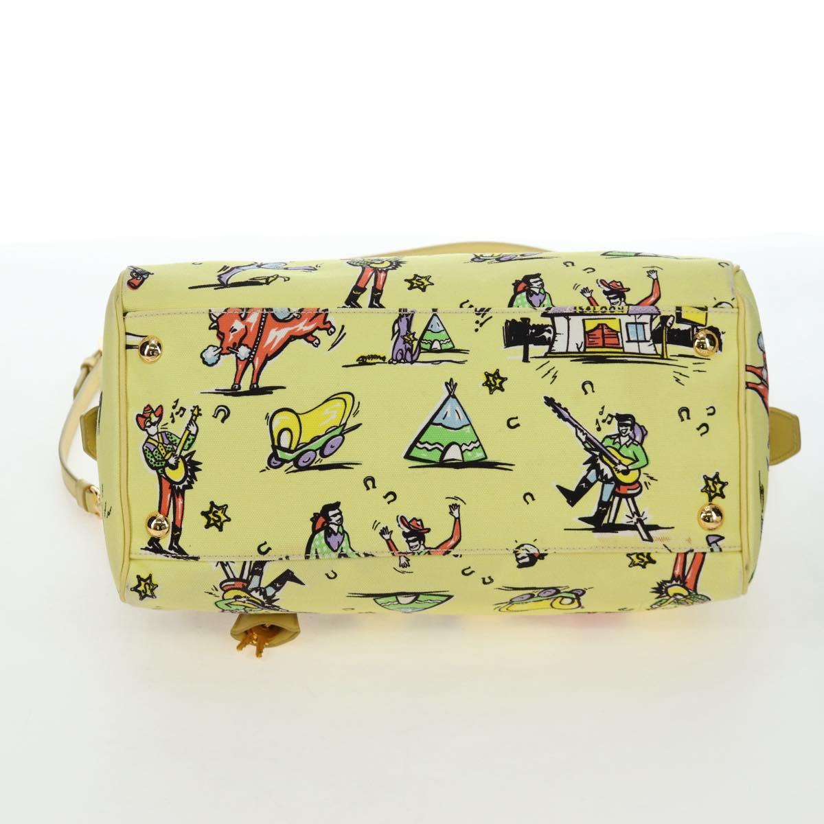 PRADA Hand Bag Canvas 2way Gold Yellow Auth 197302V
