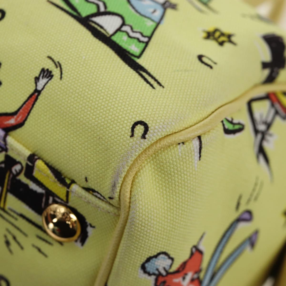 PRADA Hand Bag Canvas 2way Gold Yellow Auth 197302V