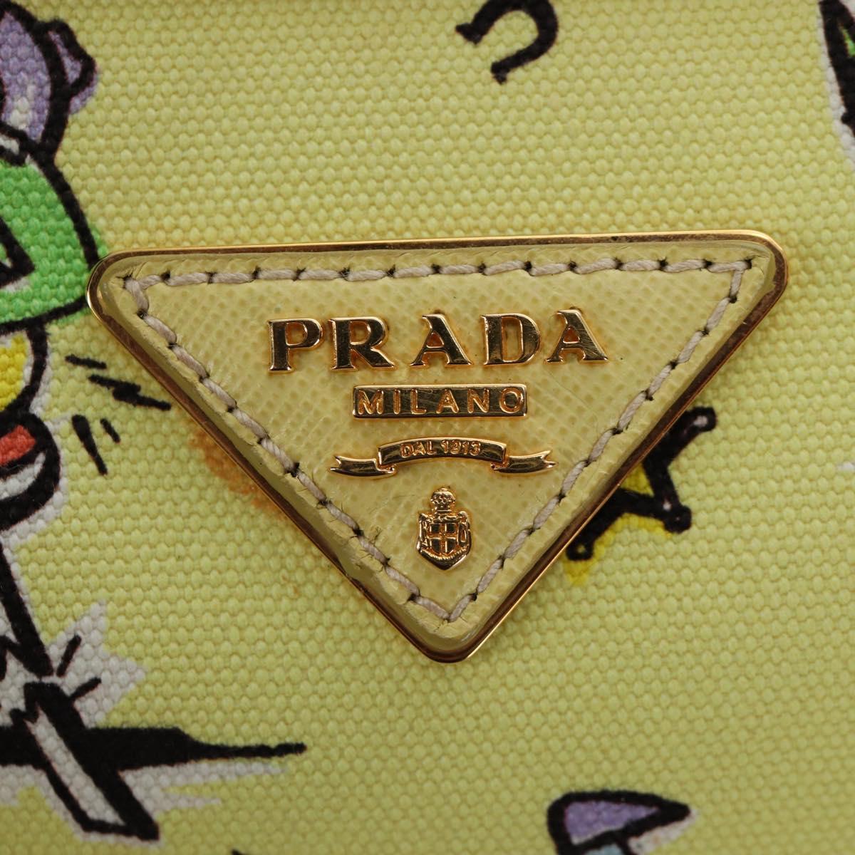 PRADA Hand Bag Canvas 2way Gold Yellow Auth 197302V