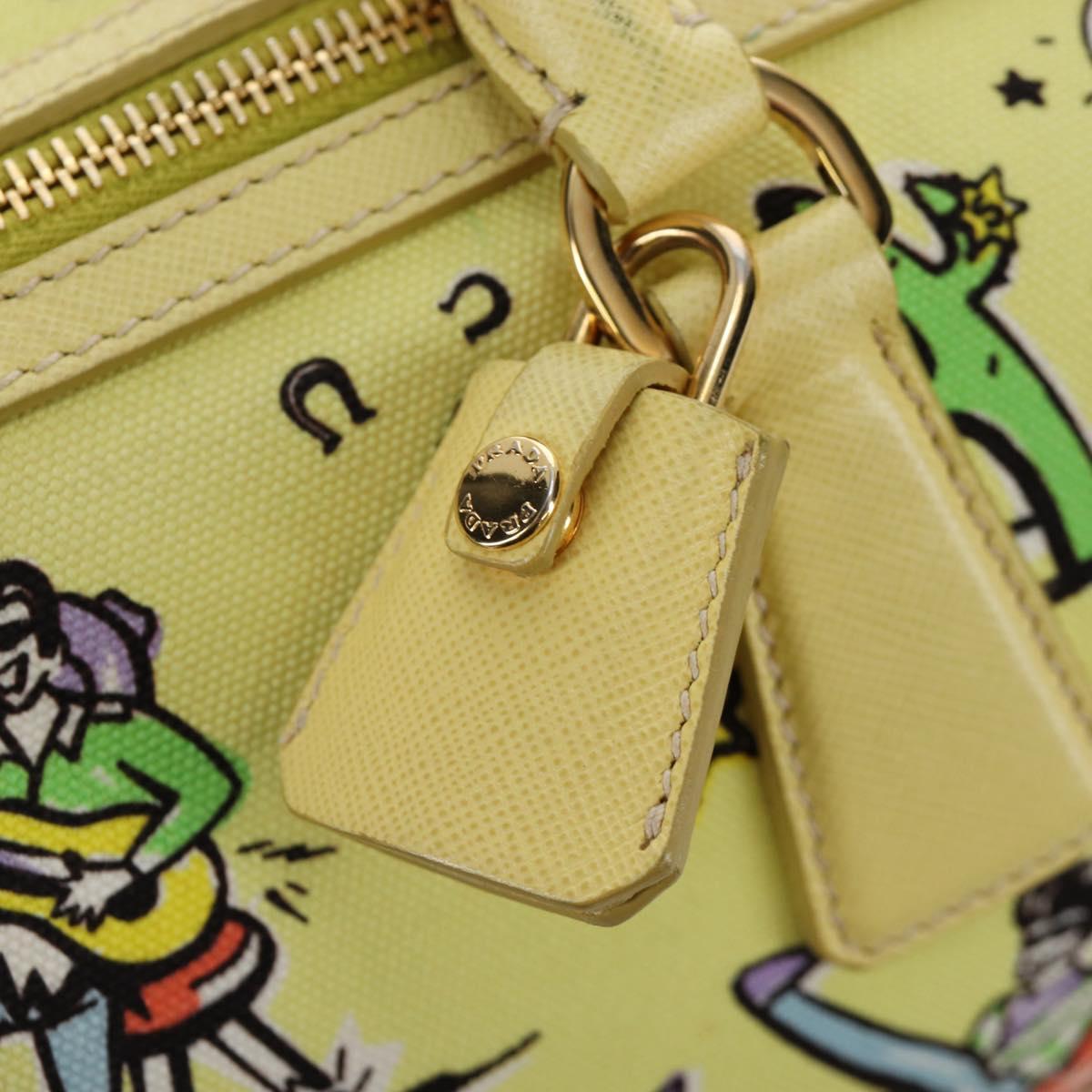 PRADA Hand Bag Canvas 2way Gold Yellow Auth 197302V