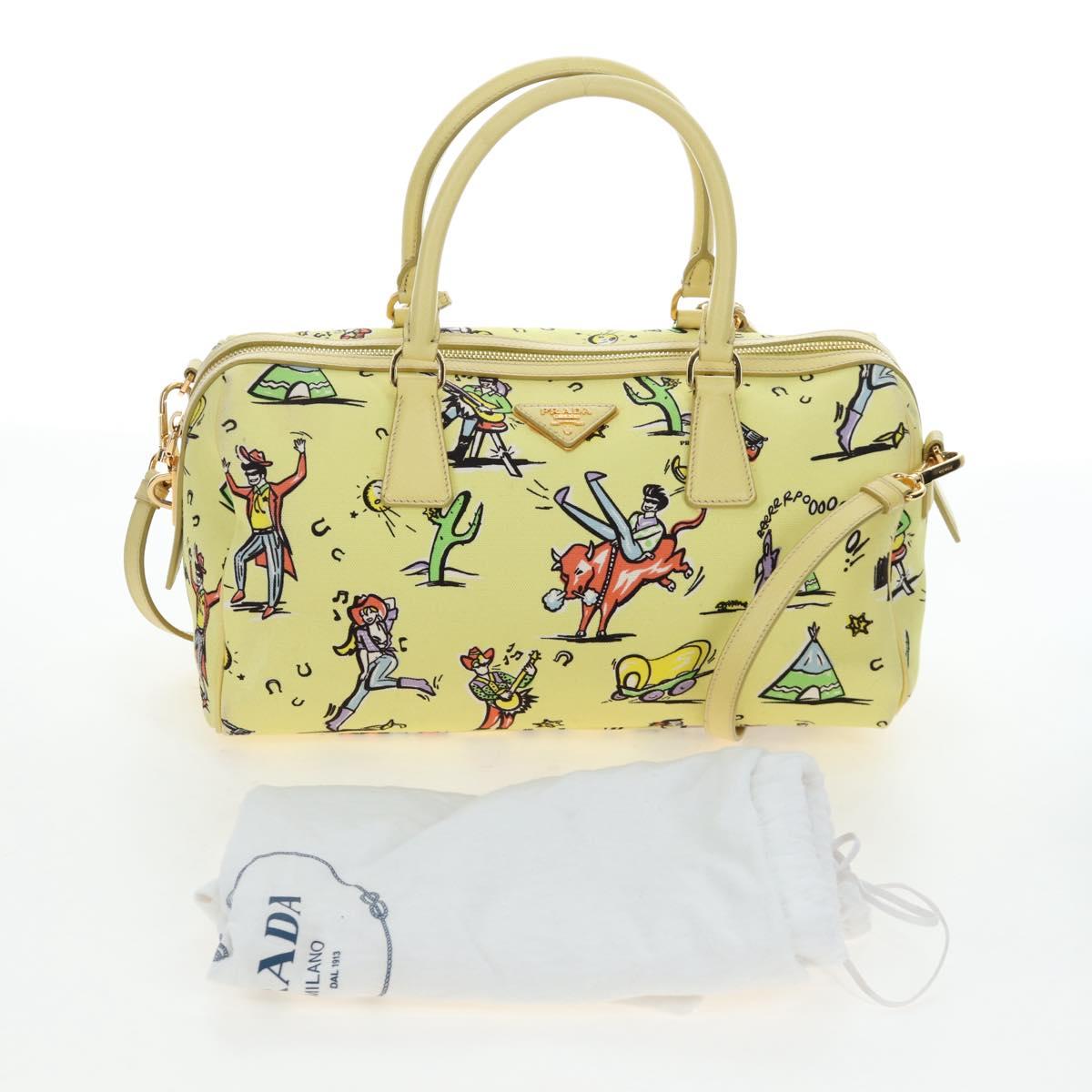 PRADA Hand Bag Canvas 2way Gold Yellow Auth 197302V