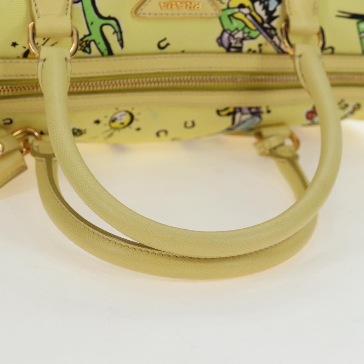 PRADA Hand Bag Canvas 2way Gold Yellow Auth 197302V