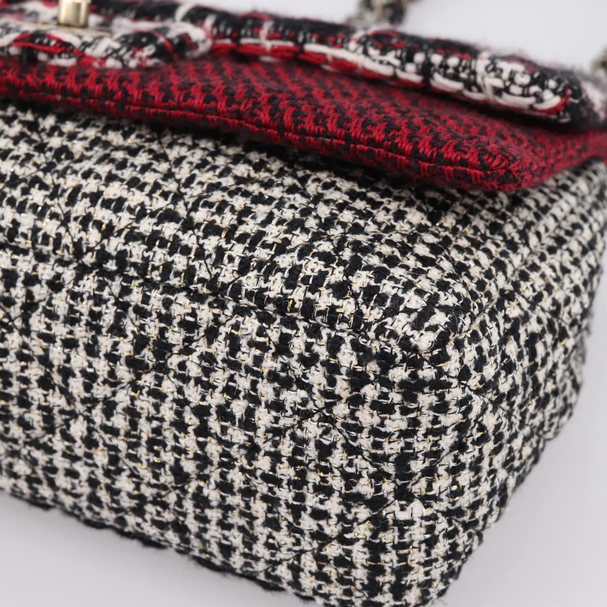 CHANEL Chain Shoulder Bag Tweed Red CC Auth 197303SAM