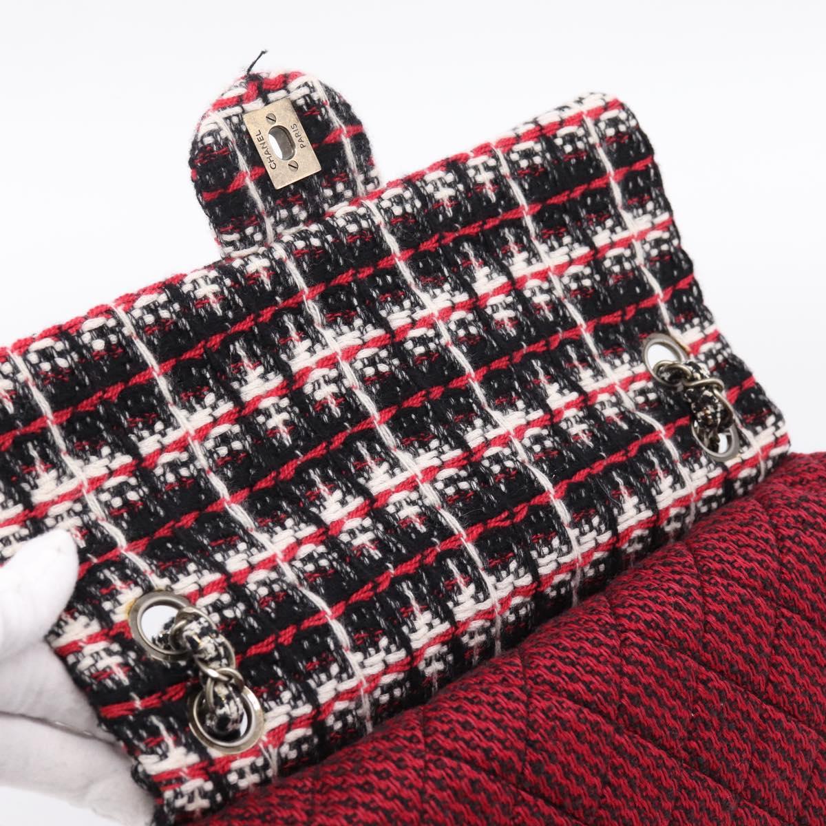 CHANEL Chain Shoulder Bag Tweed Red CC Auth 197303SAM