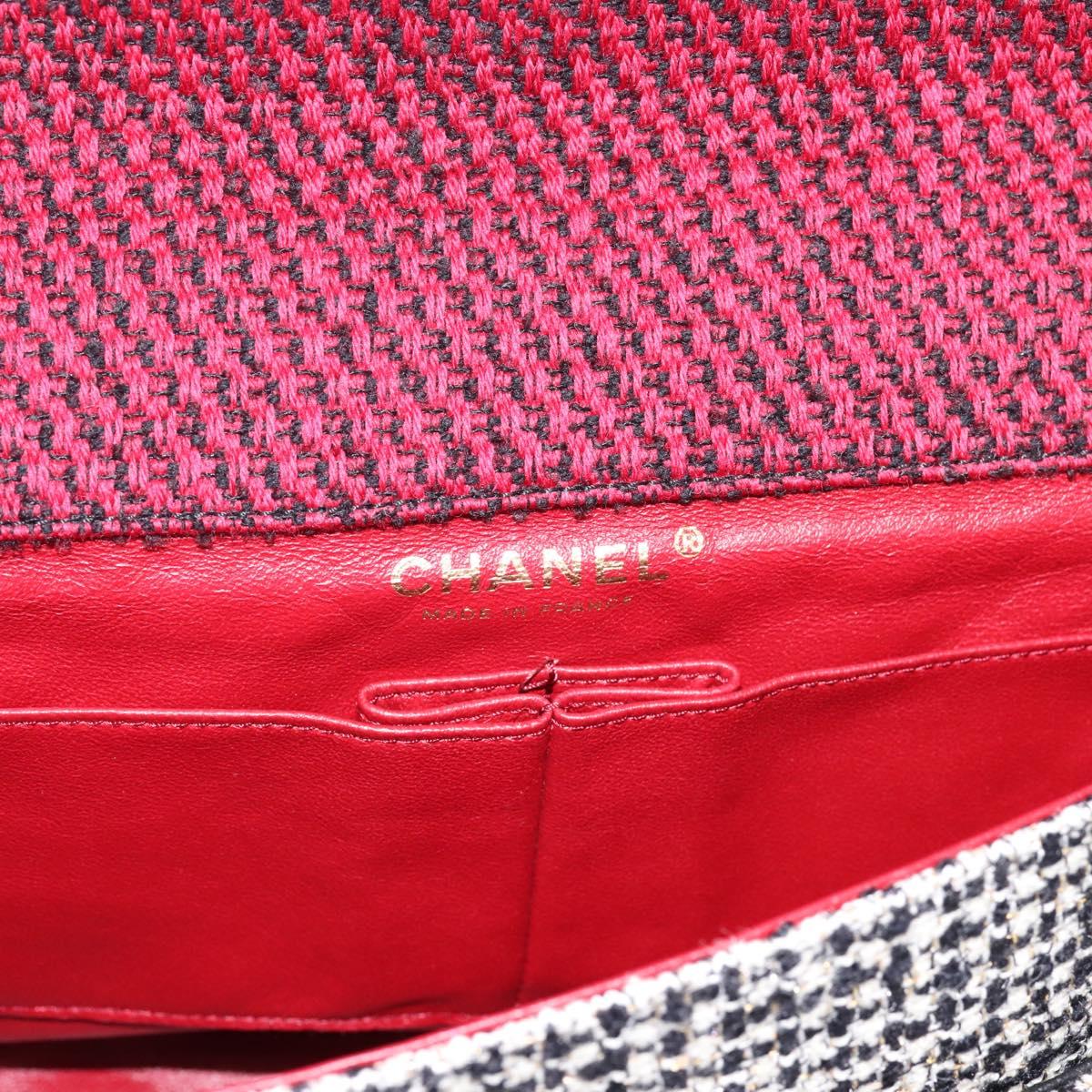 CHANEL Chain Shoulder Bag Tweed Red CC Auth 197303SAM