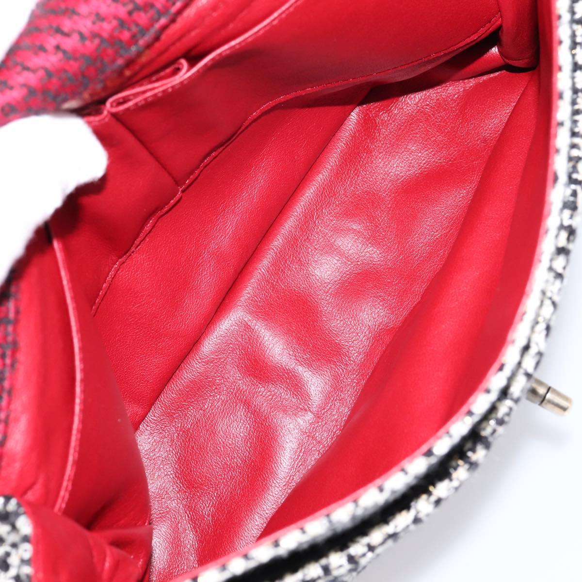 CHANEL Chain Shoulder Bag Tweed Red CC Auth 197303SAM