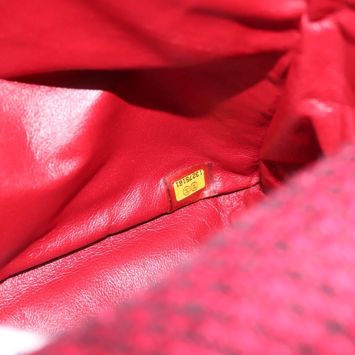 CHANEL Chain Shoulder Bag Tweed Red CC Auth 197303SAM