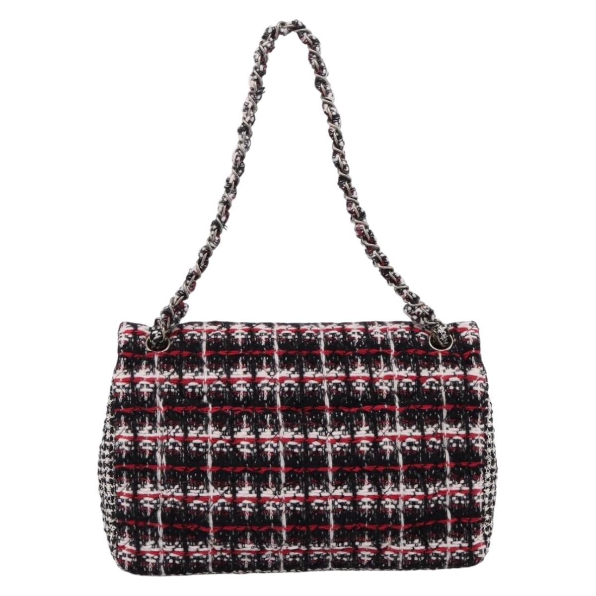 CHANEL Chain Shoulder Bag Tweed Red CC Auth 197303SAM