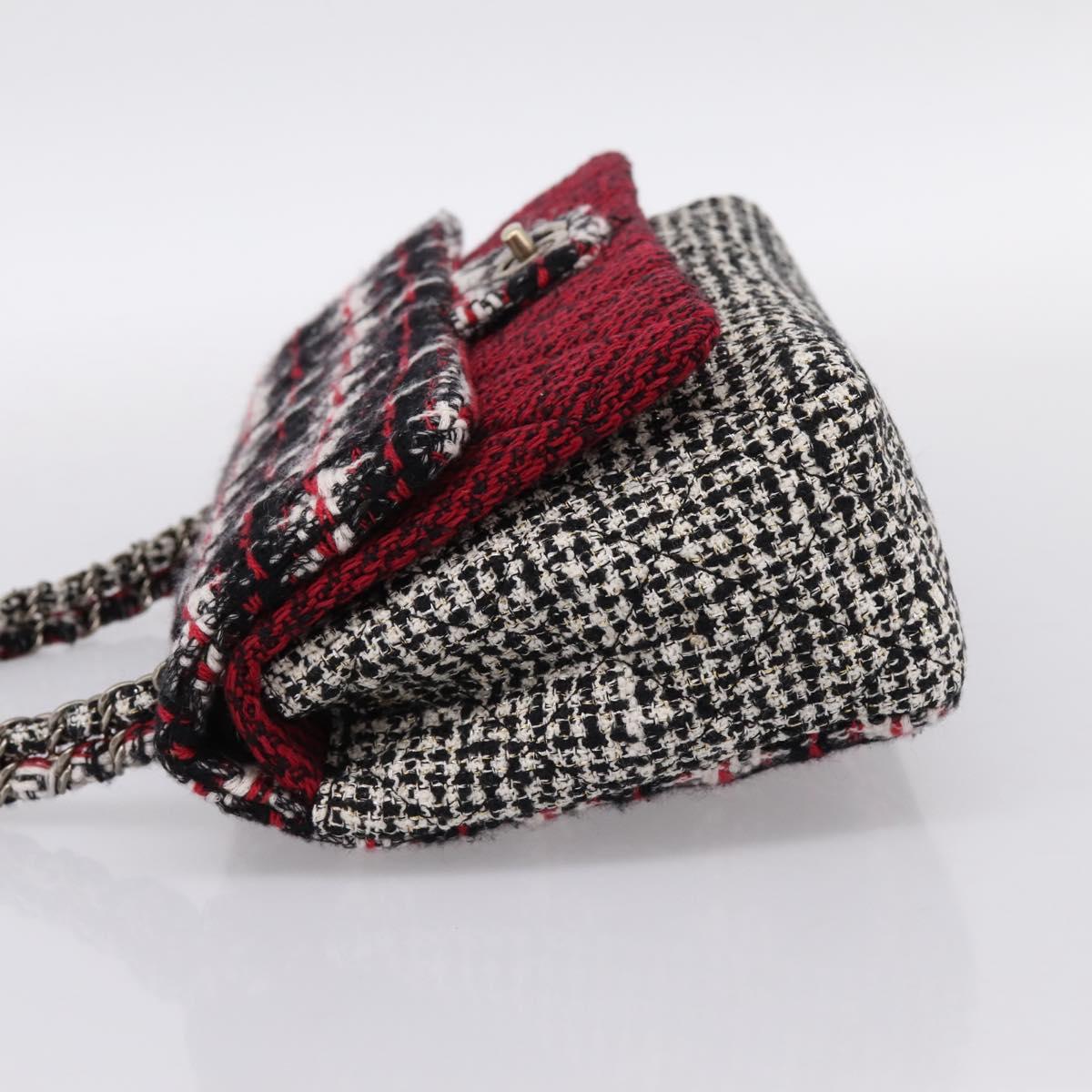 CHANEL Chain Shoulder Bag Tweed Red CC Auth 197303SAM