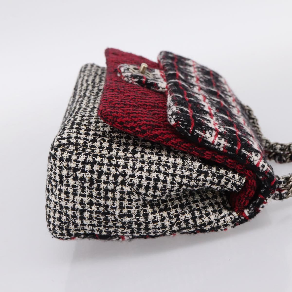 CHANEL Chain Shoulder Bag Tweed Red CC Auth 197303SAM