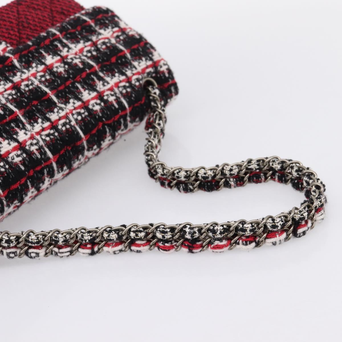 CHANEL Chain Shoulder Bag Tweed Red CC Auth 197303SAM