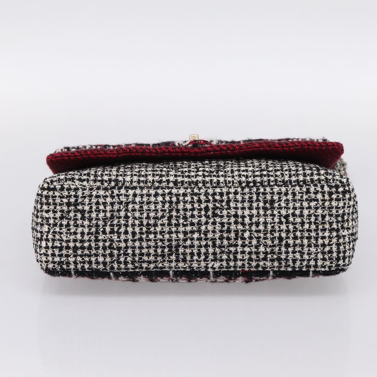 CHANEL Chain Shoulder Bag Tweed Red CC Auth 197303SAM