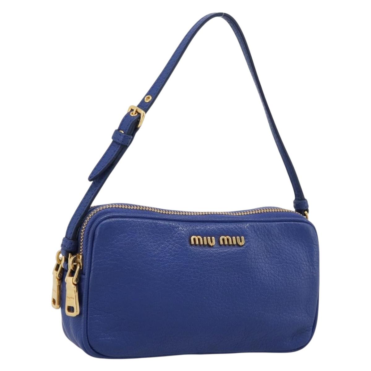 Miu Miu Pouch Leather Blue Gold Auth 197307V