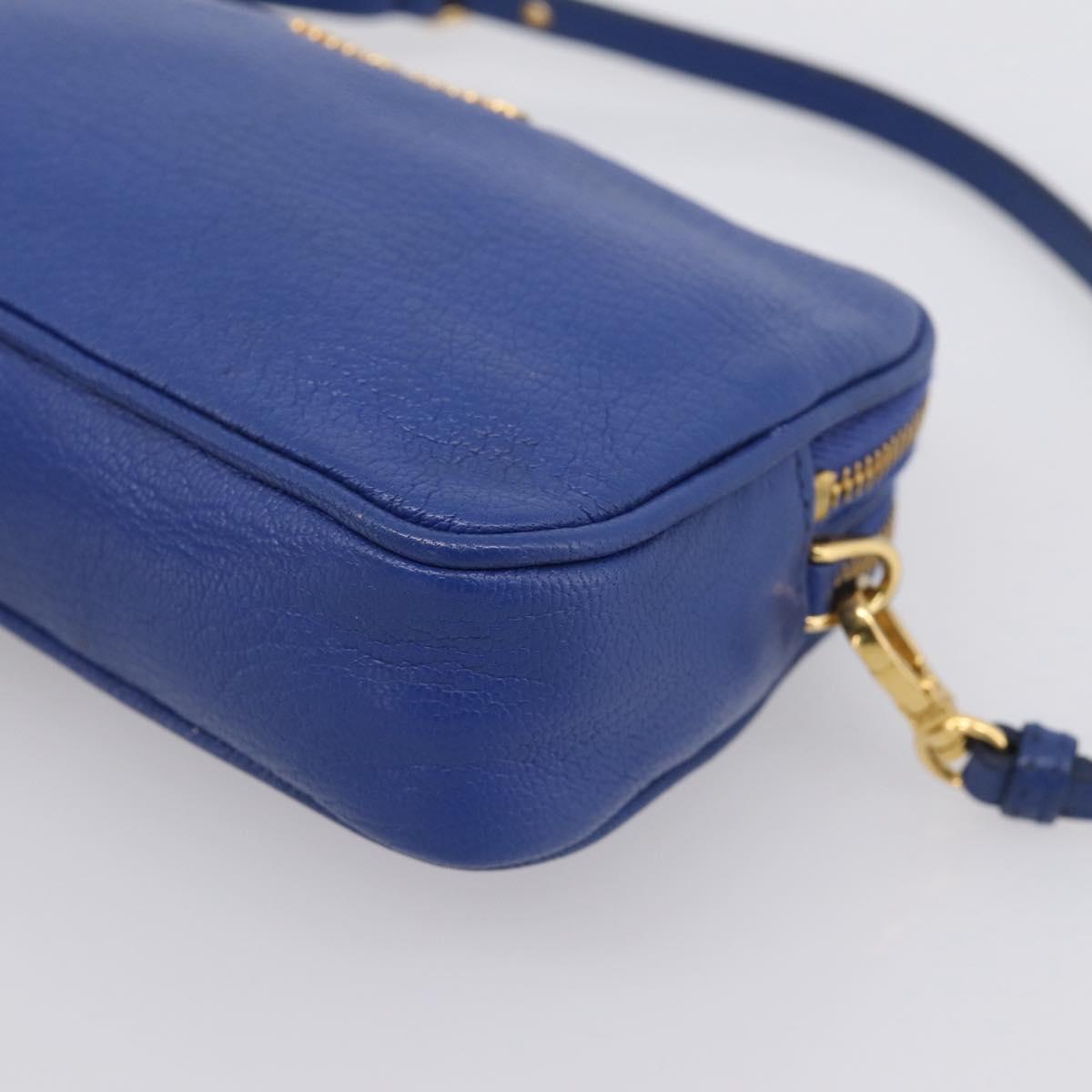 Miu Miu Pouch Leather Blue Gold Auth 197307V