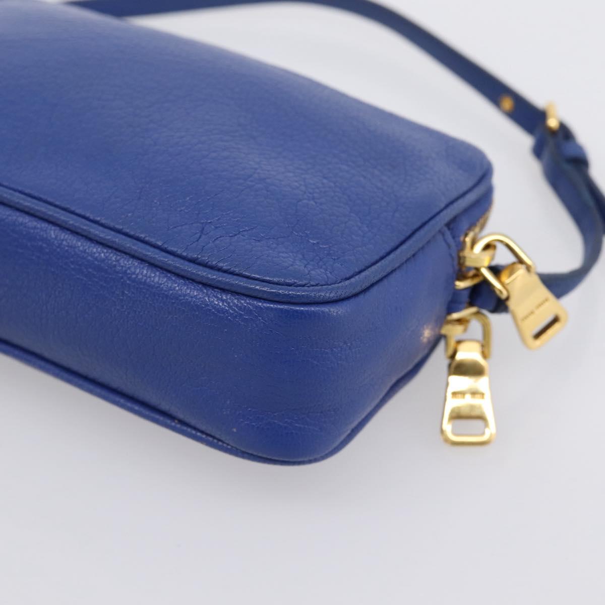 Miu Miu Pouch Leather Blue Gold Auth 197307V
