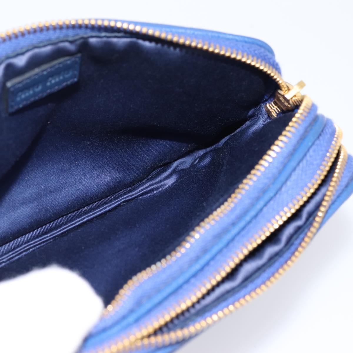 Miu Miu Pouch Leather Blue Gold Auth 197307V