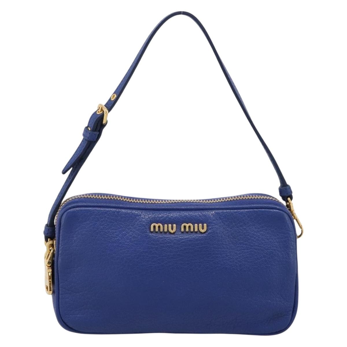 Miu Miu Pouch Leather Blue Gold Auth 197307V