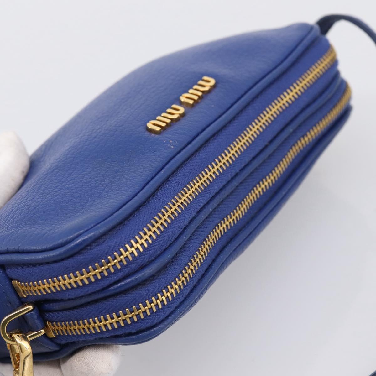 Miu Miu Pouch Leather Blue Gold Auth 197307V
