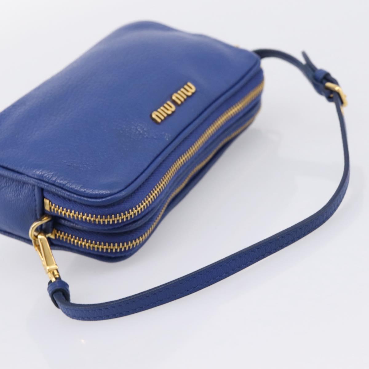 Miu Miu Pouch Leather Blue Gold Auth 197307V