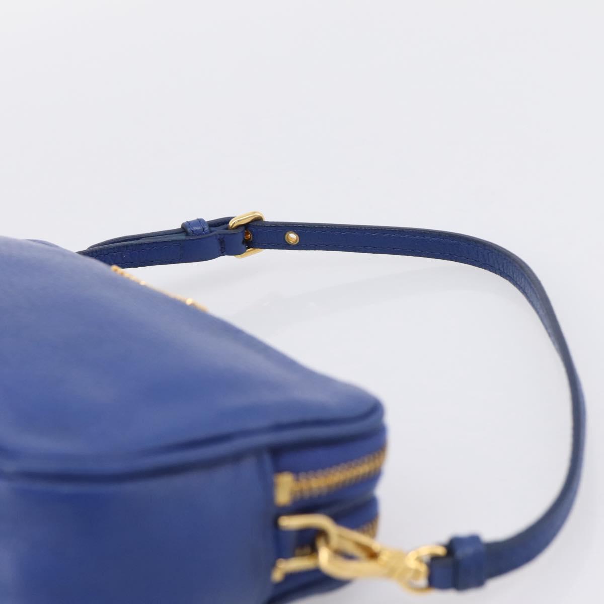 Miu Miu Pouch Leather Blue Gold Auth 197307V