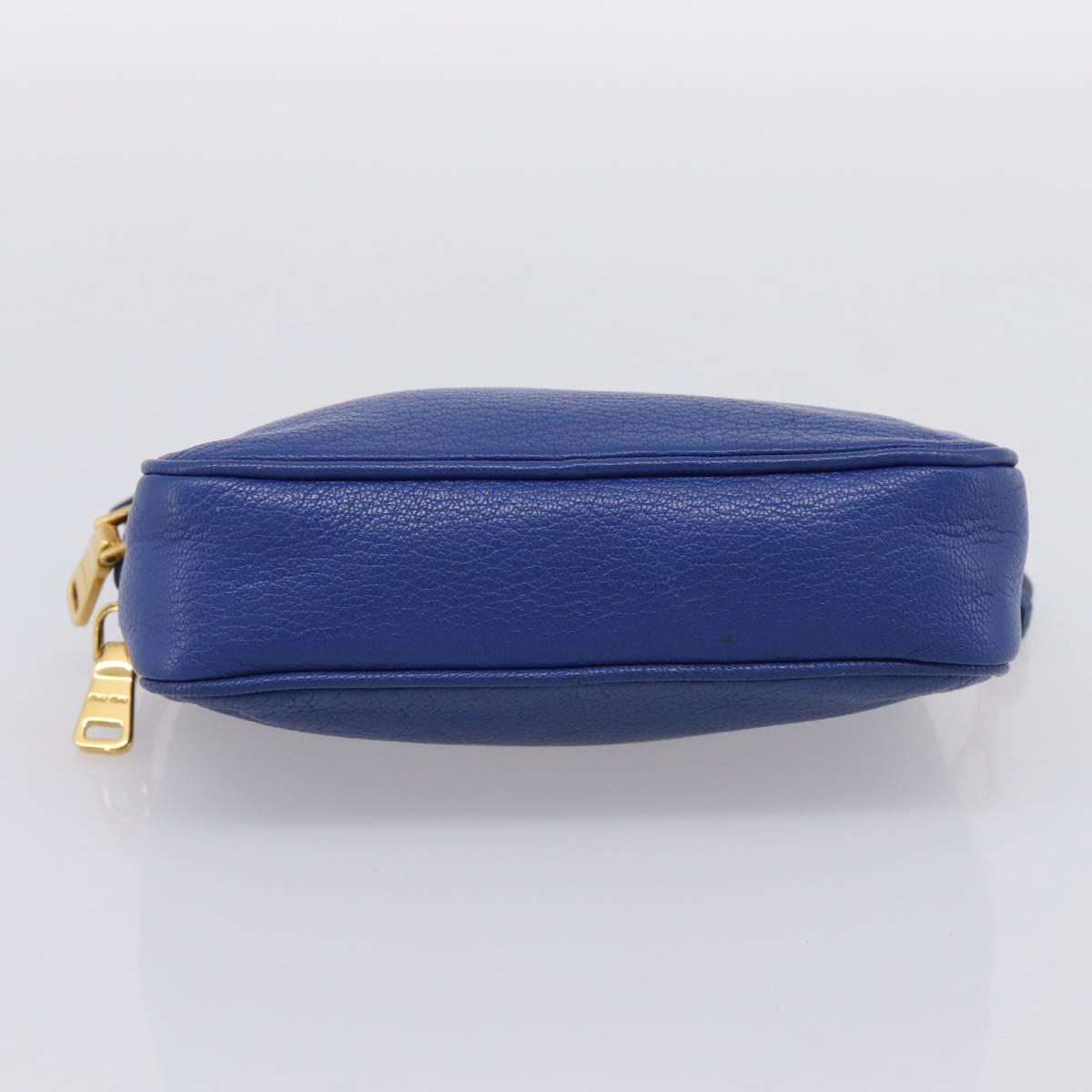 Miu Miu Pouch Leather Blue Gold Auth 197307V