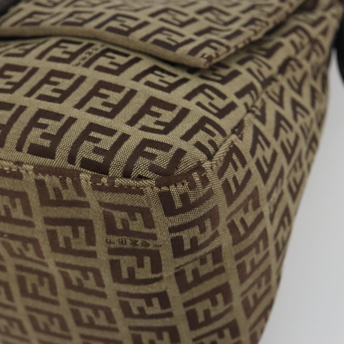 FENDI Zucchino Canvas Mamma Baguette Shoulder Bag Beige Gold Auth 197308V