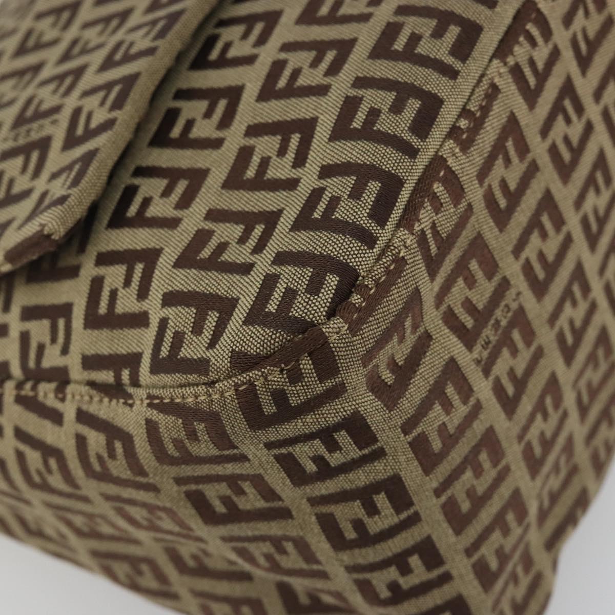 FENDI Zucchino Canvas Mamma Baguette Shoulder Bag Beige Gold Auth 197308V