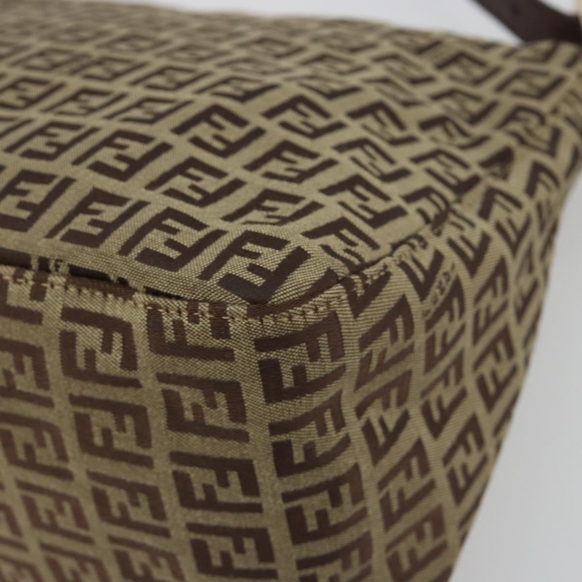 FENDI Zucchino Canvas Mamma Baguette Shoulder Bag Beige Gold Auth 197308V