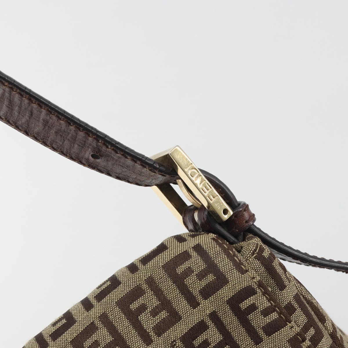 FENDI Zucchino Canvas Mamma Baguette Shoulder Bag Beige Gold Auth 197308V