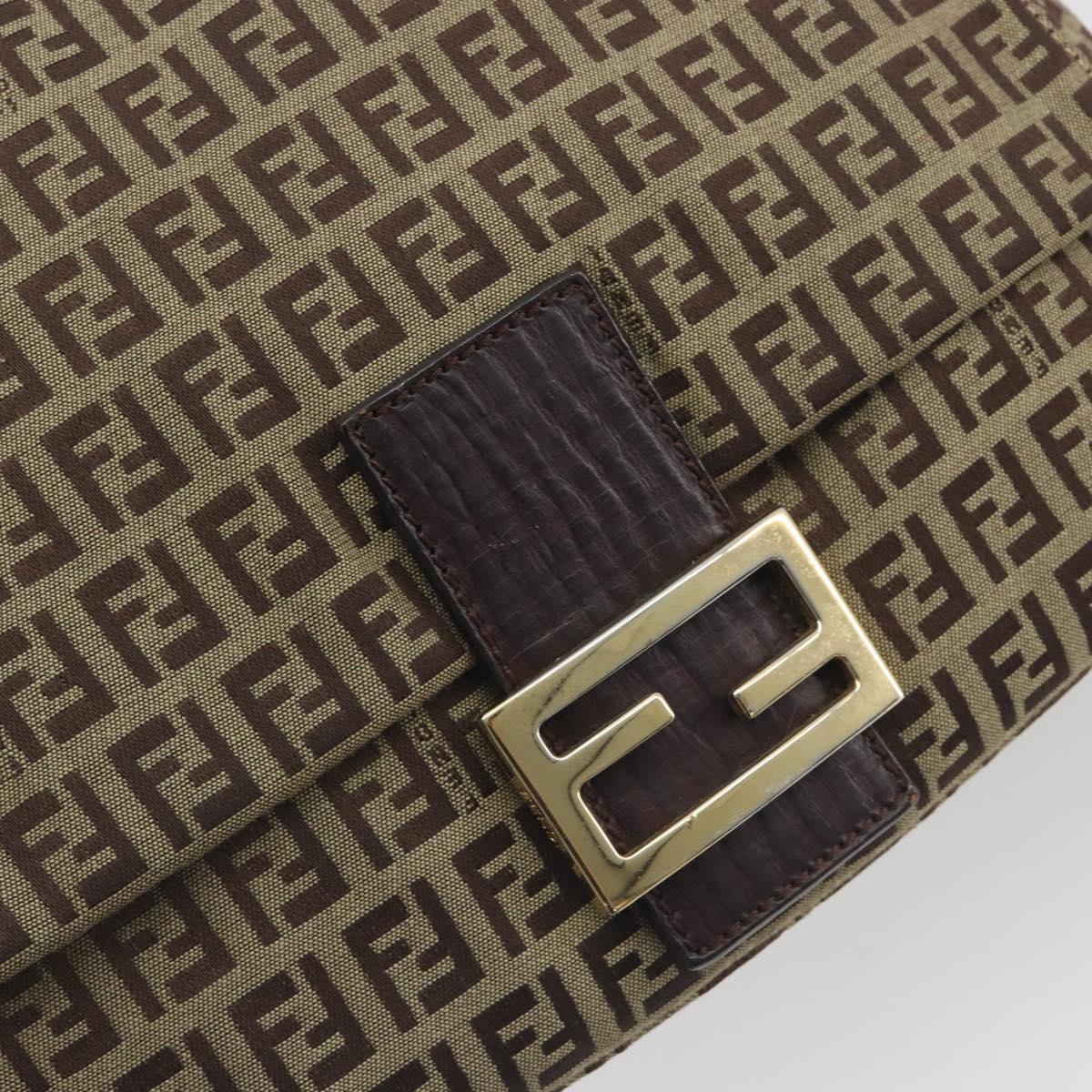 FENDI Zucchino Canvas Mamma Baguette Shoulder Bag Beige Gold Auth 197308V
