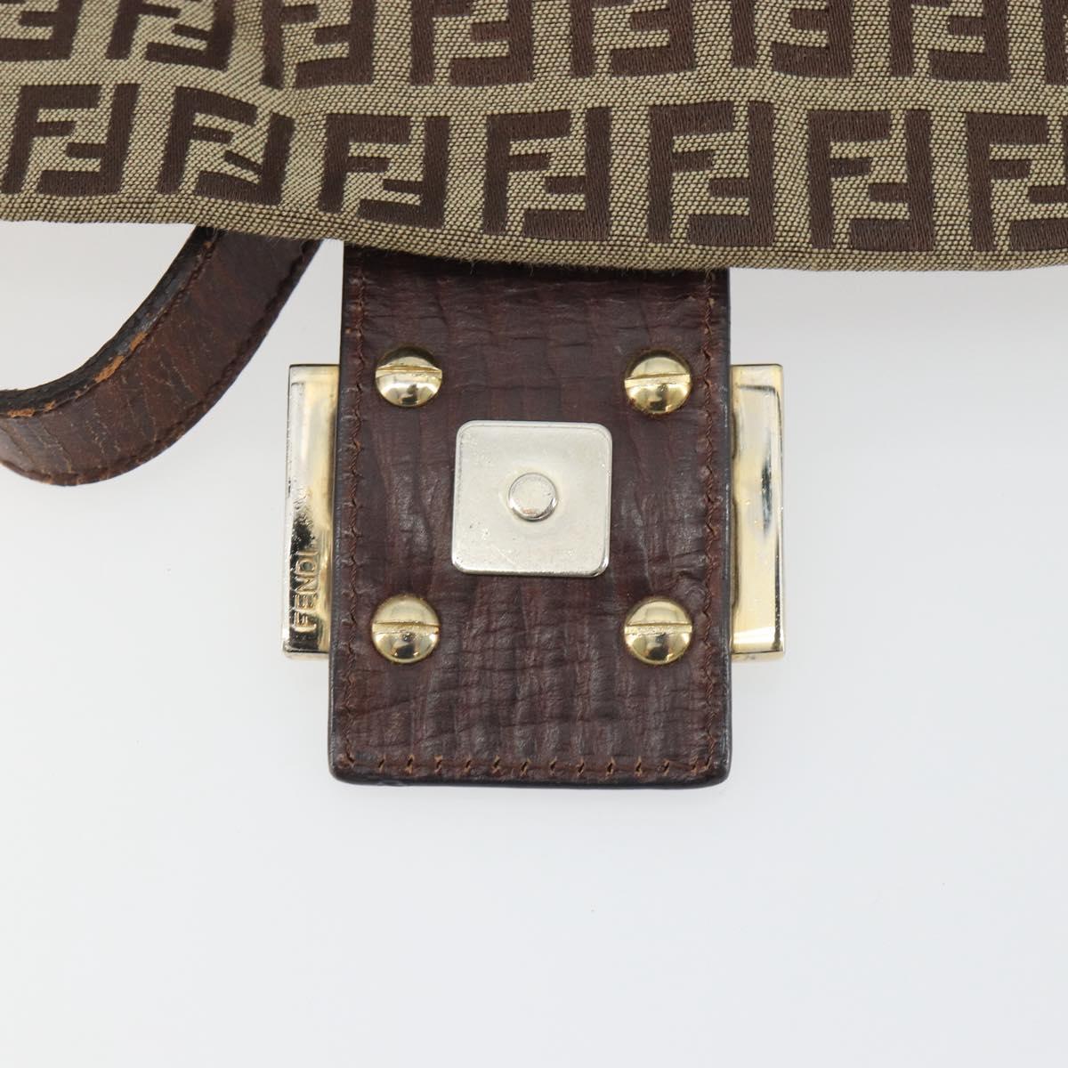FENDI Zucchino Canvas Mamma Baguette Shoulder Bag Beige Gold Auth 197308V