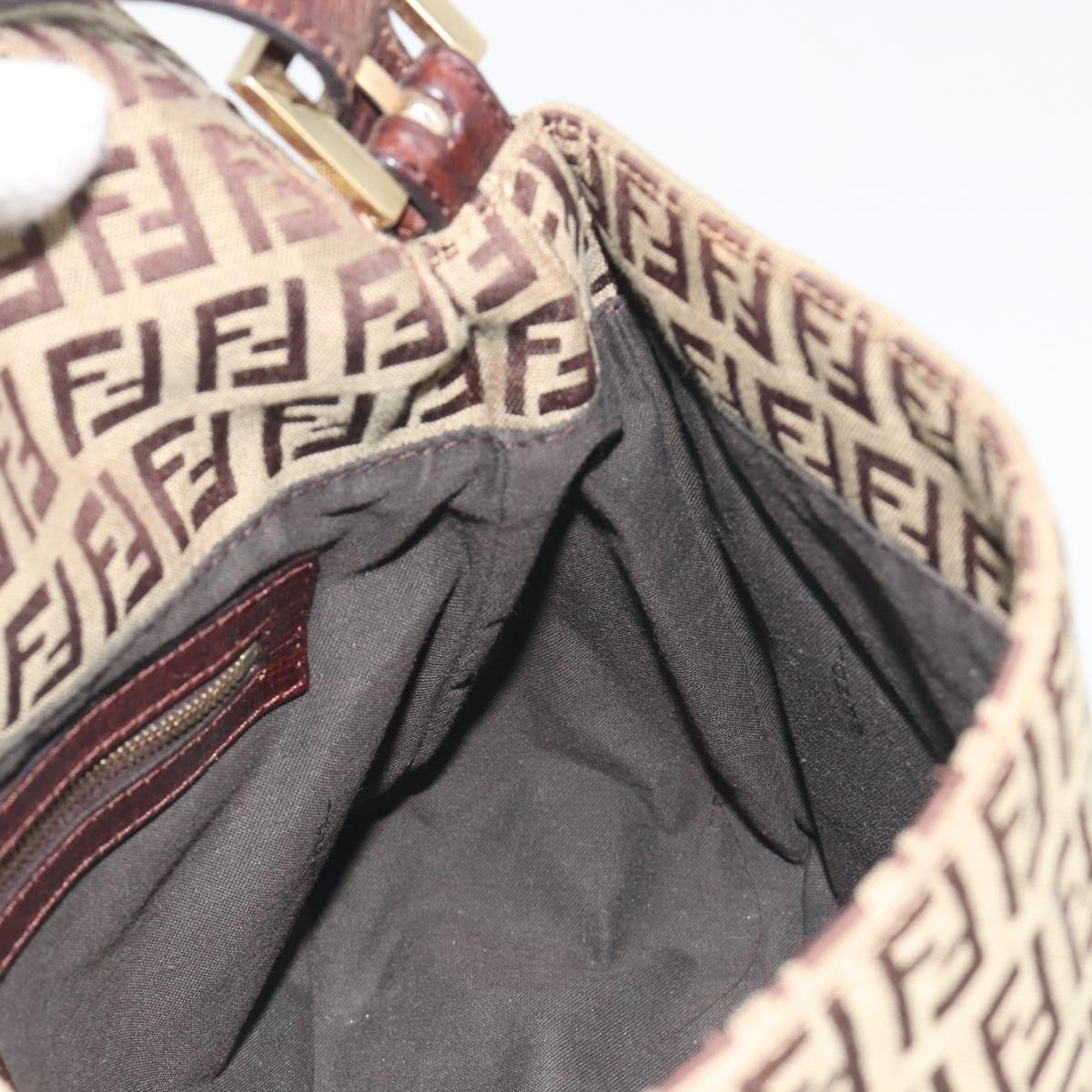 FENDI Zucchino Canvas Mamma Baguette Shoulder Bag Beige Gold Auth 197308V