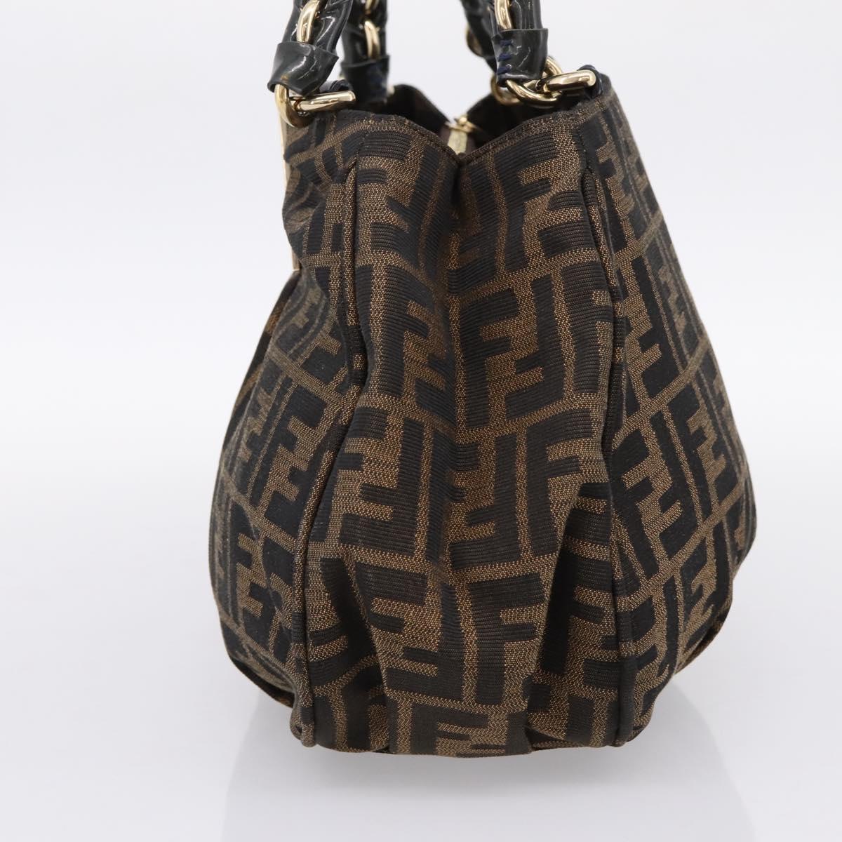 FENDI Zucca Canvas Hand Bag Brown Black Auth 197309V