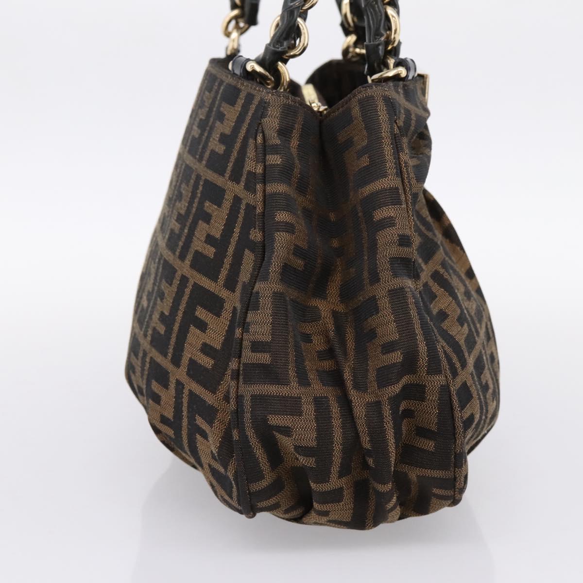 FENDI Zucca Canvas Hand Bag Brown Black Auth 197309V