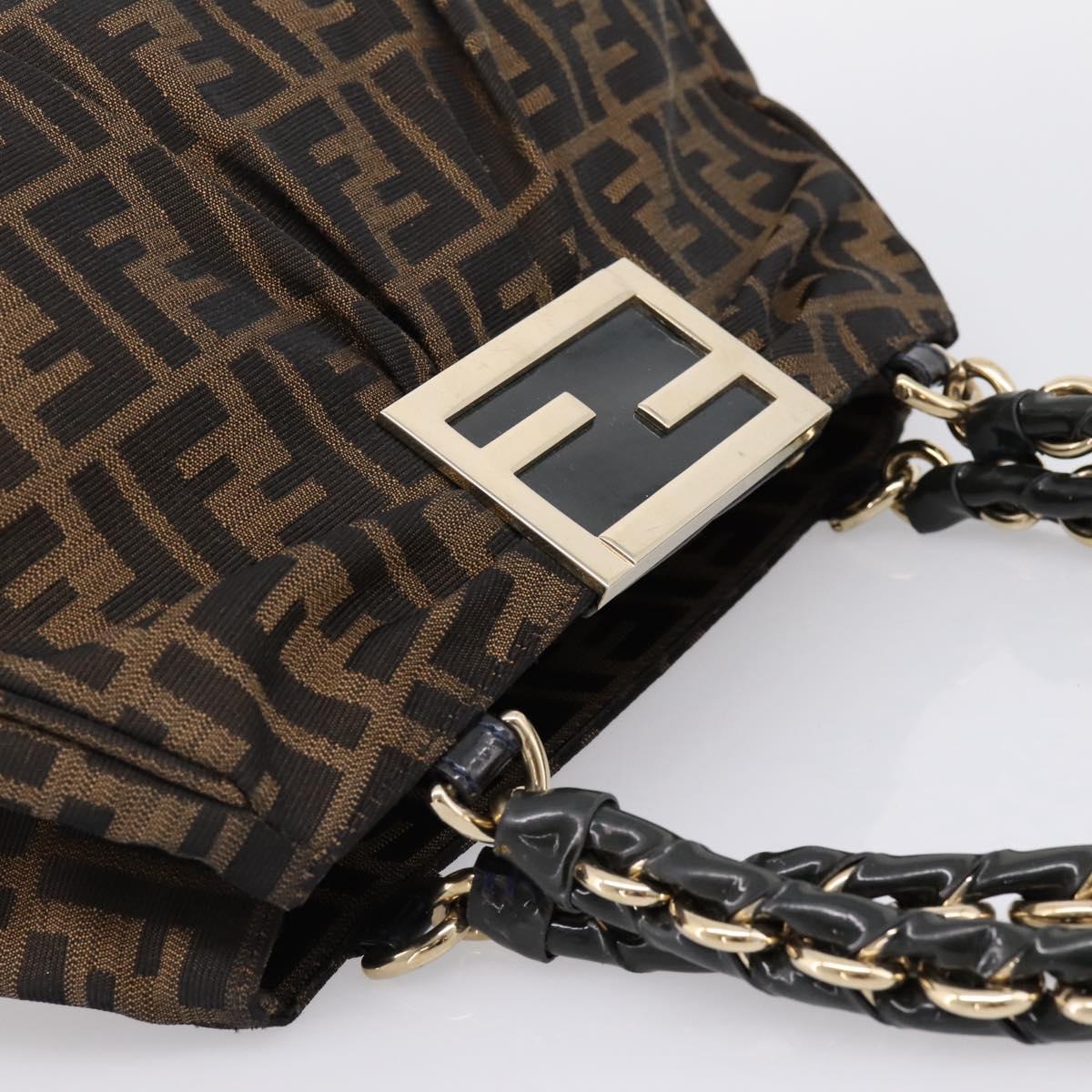 FENDI Zucca Canvas Hand Bag Brown Black Auth 197309V